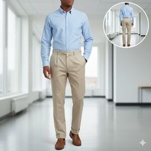 Nautica Mens 36x30 Classic Fit Pleated Double Pleat Khaki Dress Pants Rigger